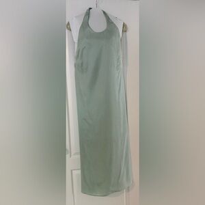 Mint green halter satin maxi. Low back with long tie